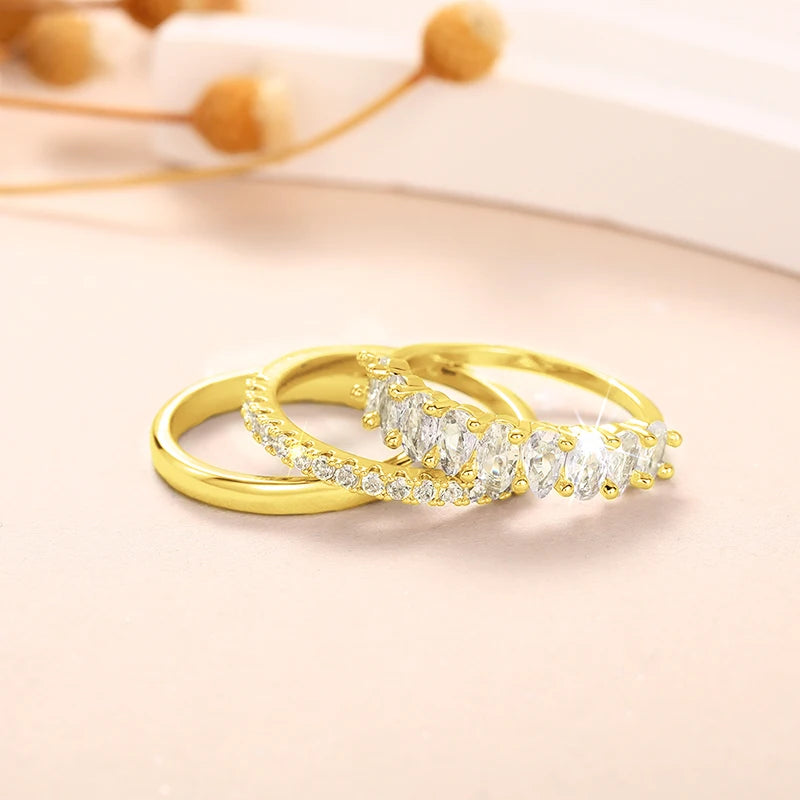 Huitan 3-Piece Women's Bridal Ring Set – CZ Silver & Gold Bridal Ring Set Axl
