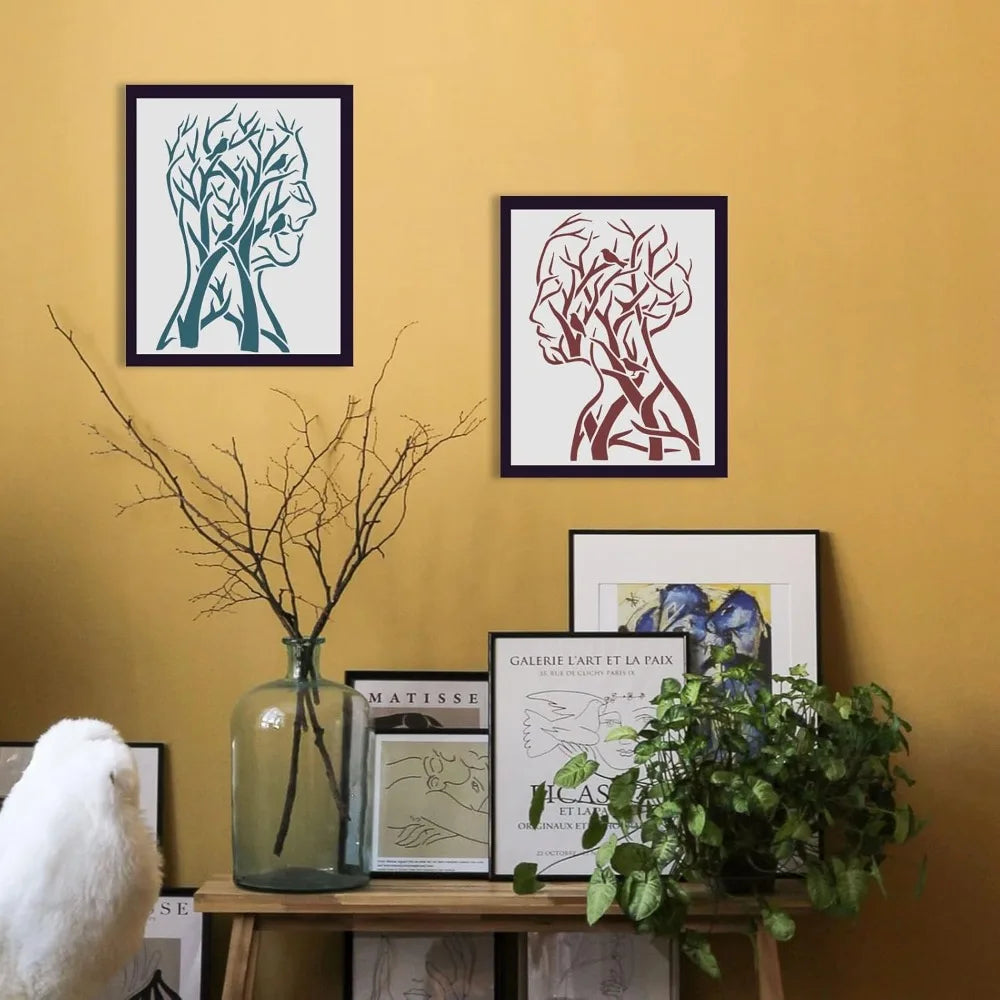 2PCS Tree of Life Stencil 11.7x8.3" – Man Woman Bird Branch Painting Stencil Axl