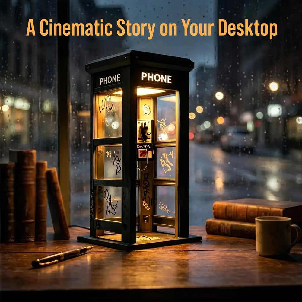Retro Phone Booth Desktop Lamp – Vintage Ambient Night Light Decorative Desk Lamp Axl