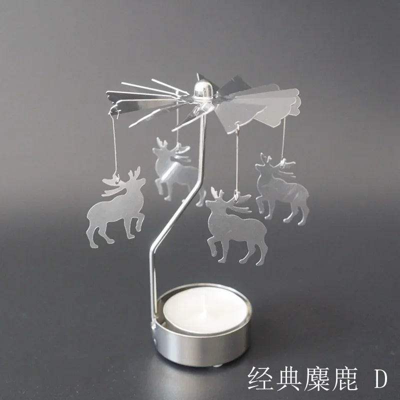 Spinning Metal Carousel Tea Light Candle Holder | Xmas Decor Candle Holder Axl deer