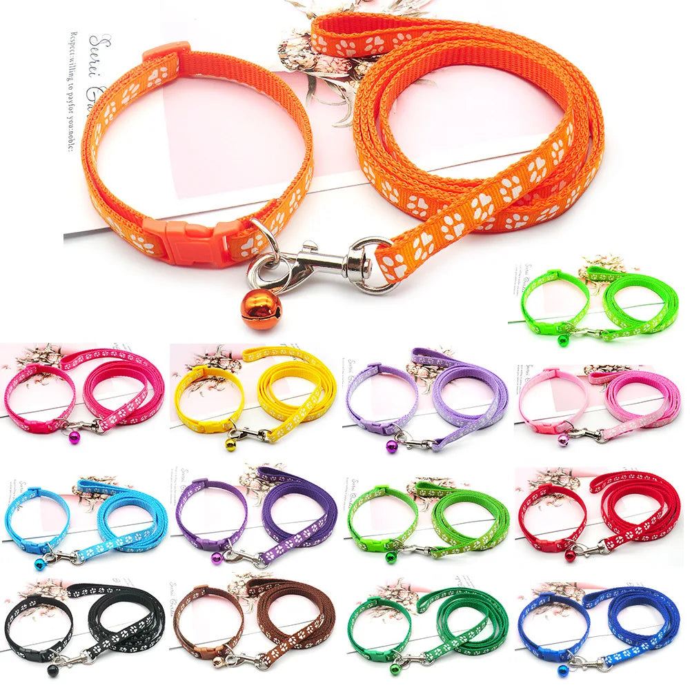 Dog Paw Print Leash & Adjustable Collar Set | Puppy Walking Lead Dog Leash & Collar Set Axl