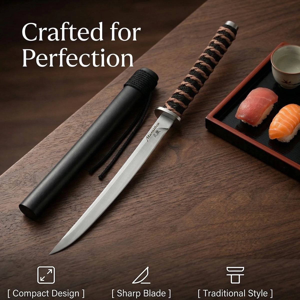 Japanese Sushi Knife with Sheath – Ultra Sharp Mini Chef Knife Sushi Chef Knife Axl