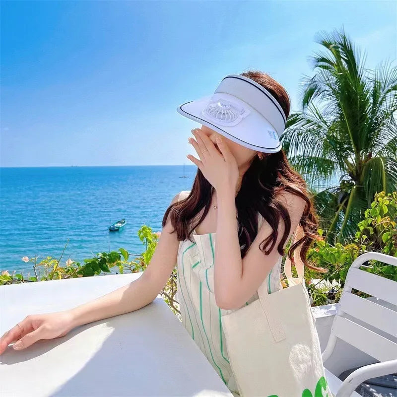 Wide Brim Fan Hat – 3-Speed Cooling Cap with Chin Strap Fan Brim Hat Axl