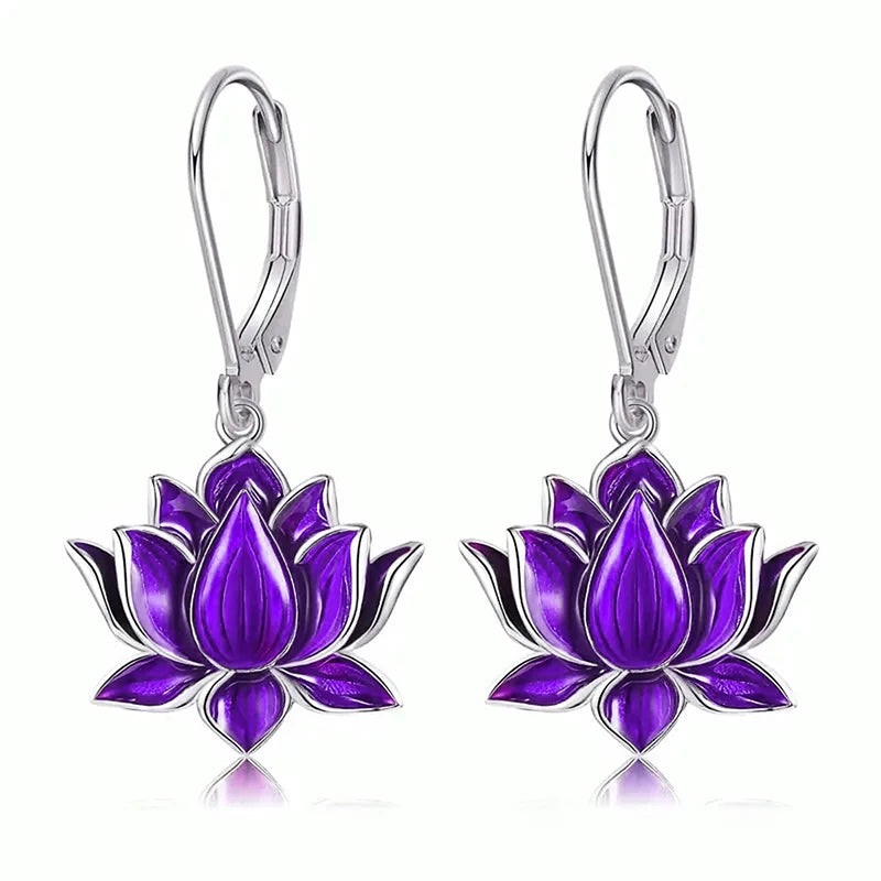 Huitan Blue Lotus Drop Earrings – Silver Tone Fashion Jewelry Drop Earrings Axl E4995