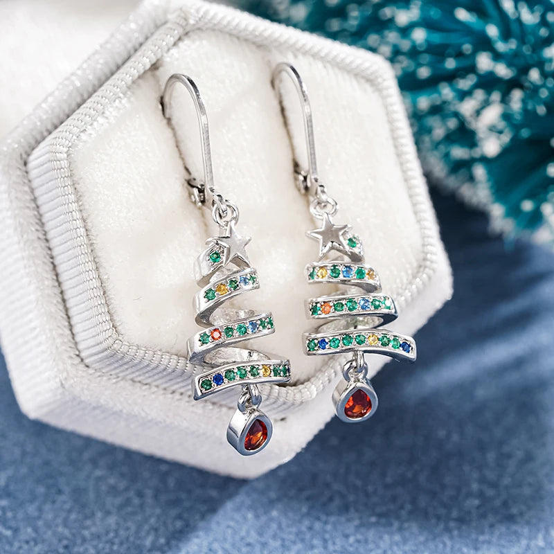 Huitan Christmas Tree Drop Earrings – Red Cubic Zirconia Drop Earrings Axl