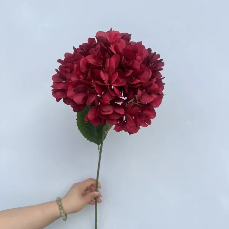 Large Hydrangea Artificial Flower Stems – 135 Petals, Candy Colors Artificial Flower Stems Axl Wine red