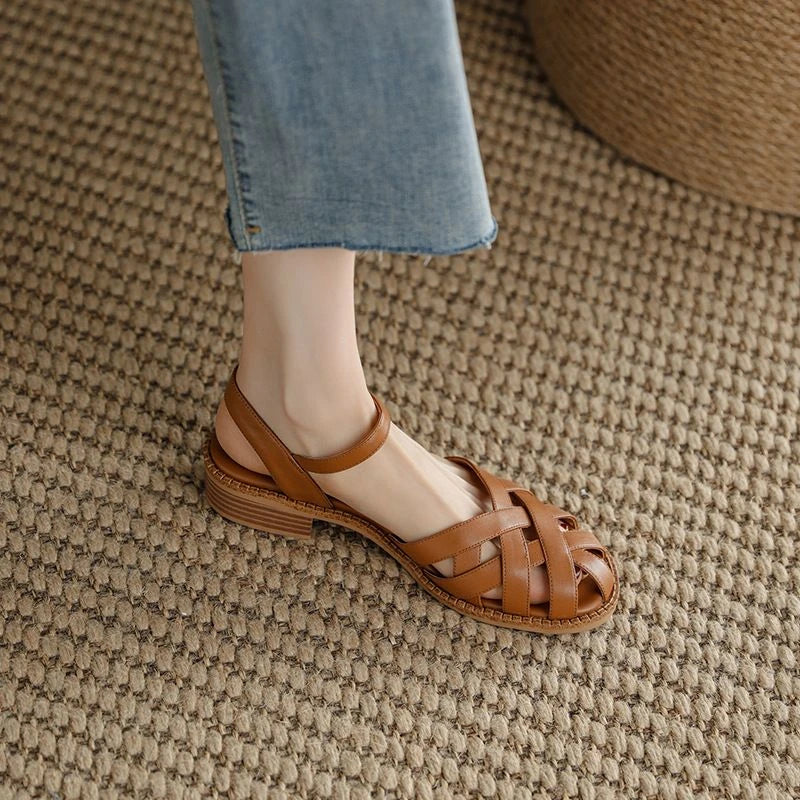 Women's Woven Flat Sandals – Boho Roman Buckle Strap Summer Women's Flat Sandals Axl