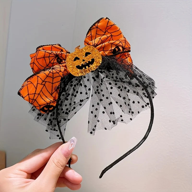 Halloween Pumpkin Headband | Orange Spider Web Bow Costume Halloween Costume Headband Axl