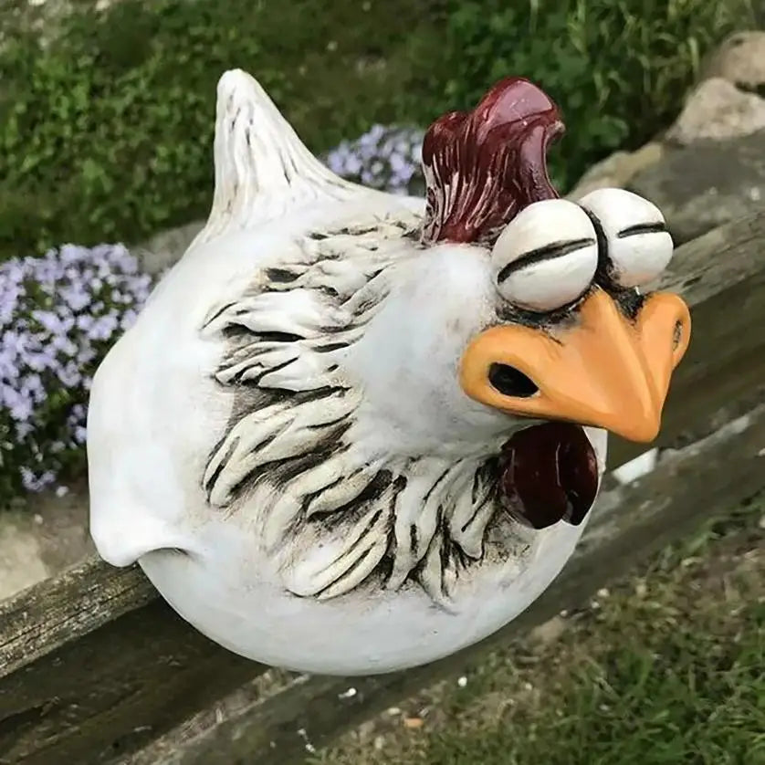 Funny Chicken Fence Decoration – Resin Rooster Garden Ornament Garden Sculpture Axl