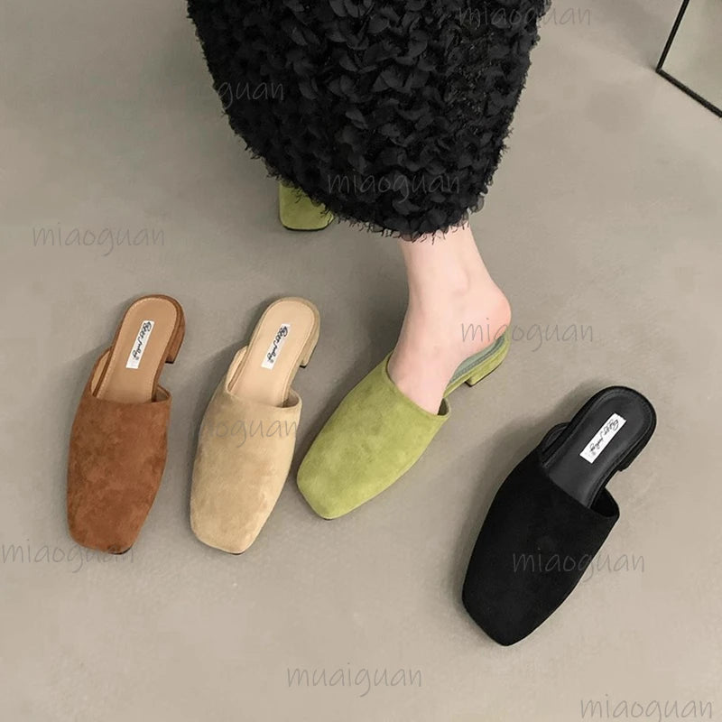 Women's Square Toe Slip-On Mule Sandals | Soft Sole Low Heel Women's Mule Sandals Axl