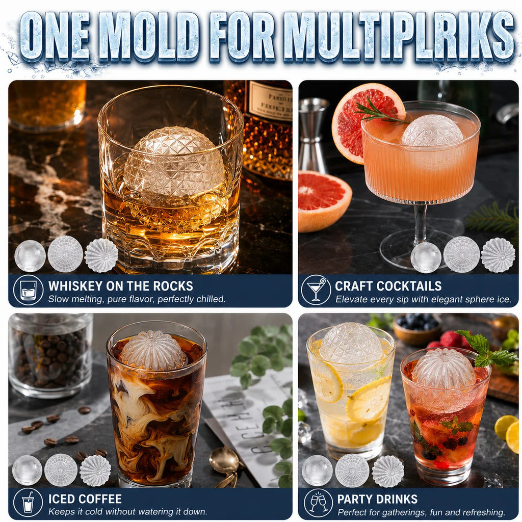 Large Whiskey Ice Ball Mold – 6 Cavity Sphere & Diamond Silicone Silicone Ice Ball Mold Axl