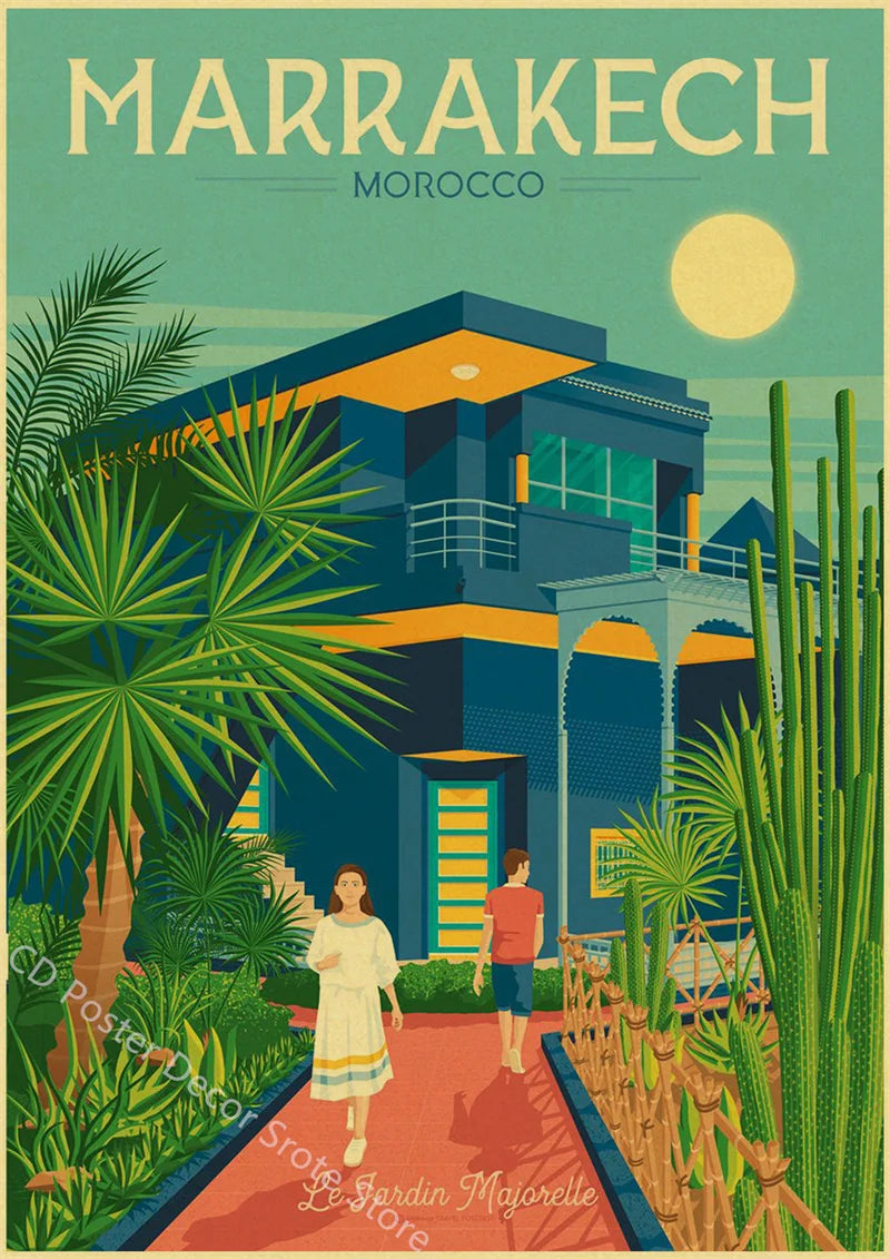 World Cities Retro Travel Poster – Rome Paris Sydney Dubai Art