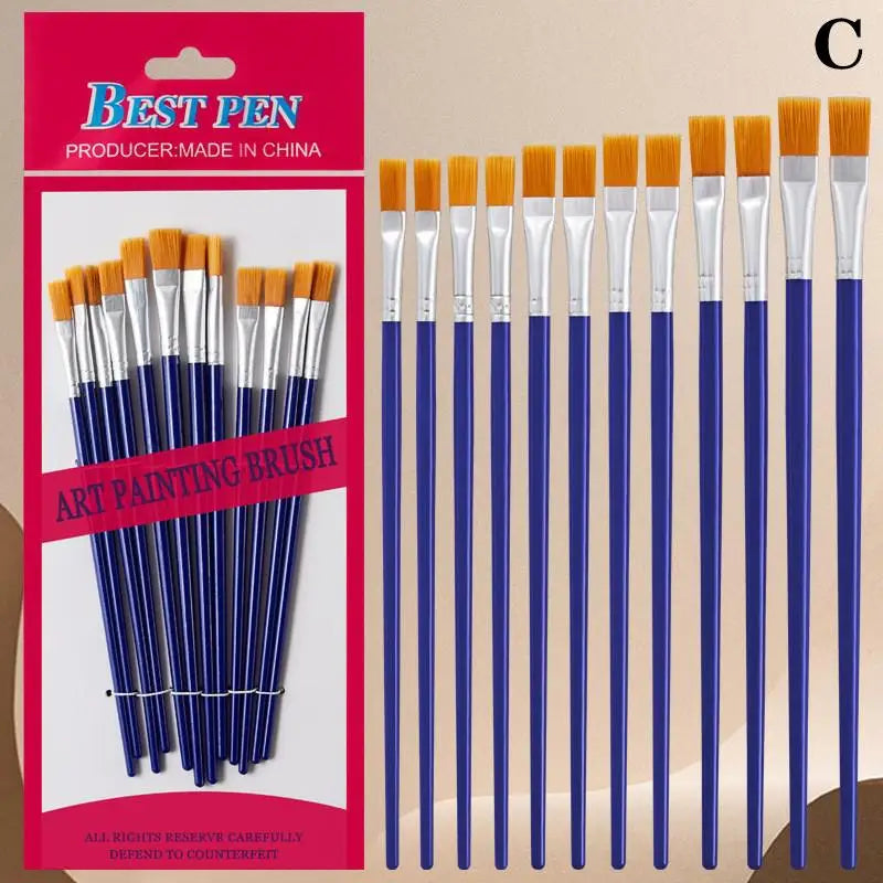 12-Piece Art Paint Brush Set – Nylon Round & Flat Brushes Art Paint Brush Set Axl C Blue