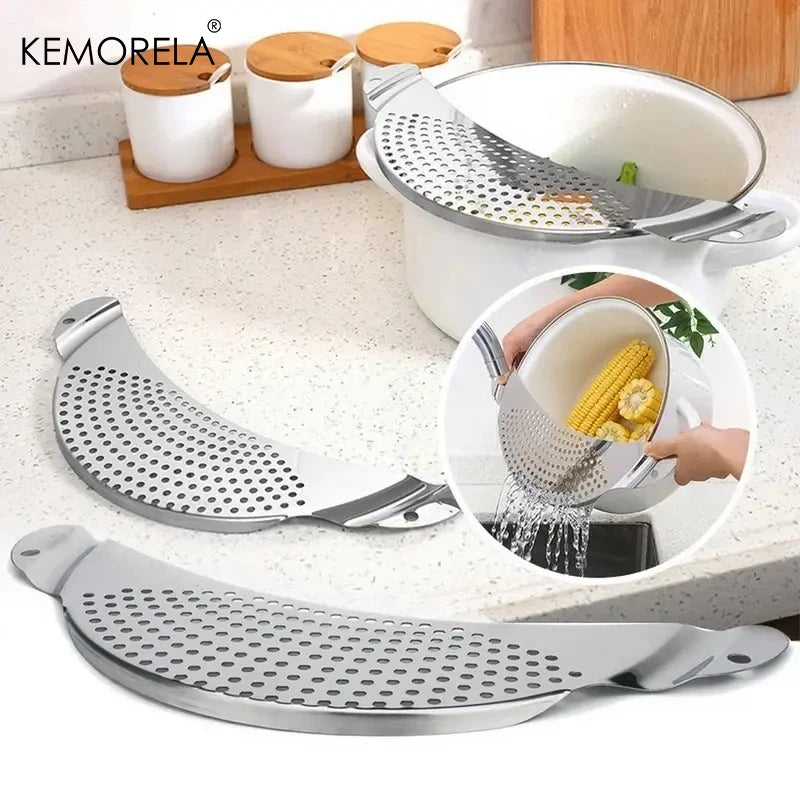 Stainless Steel Pot Side Strainer & Pan Drainer | KEMORELA Kitchen Strainer Axl