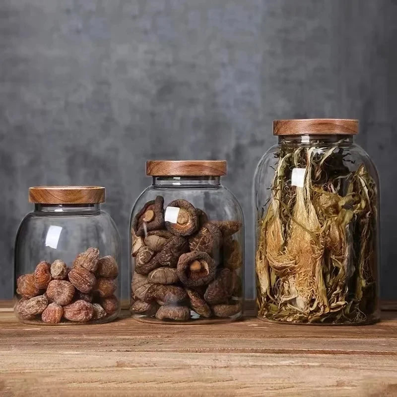 Large Glass Coffee Bean Storage Jar with Sealed Wooden Lid Glass Storage Jar Axl