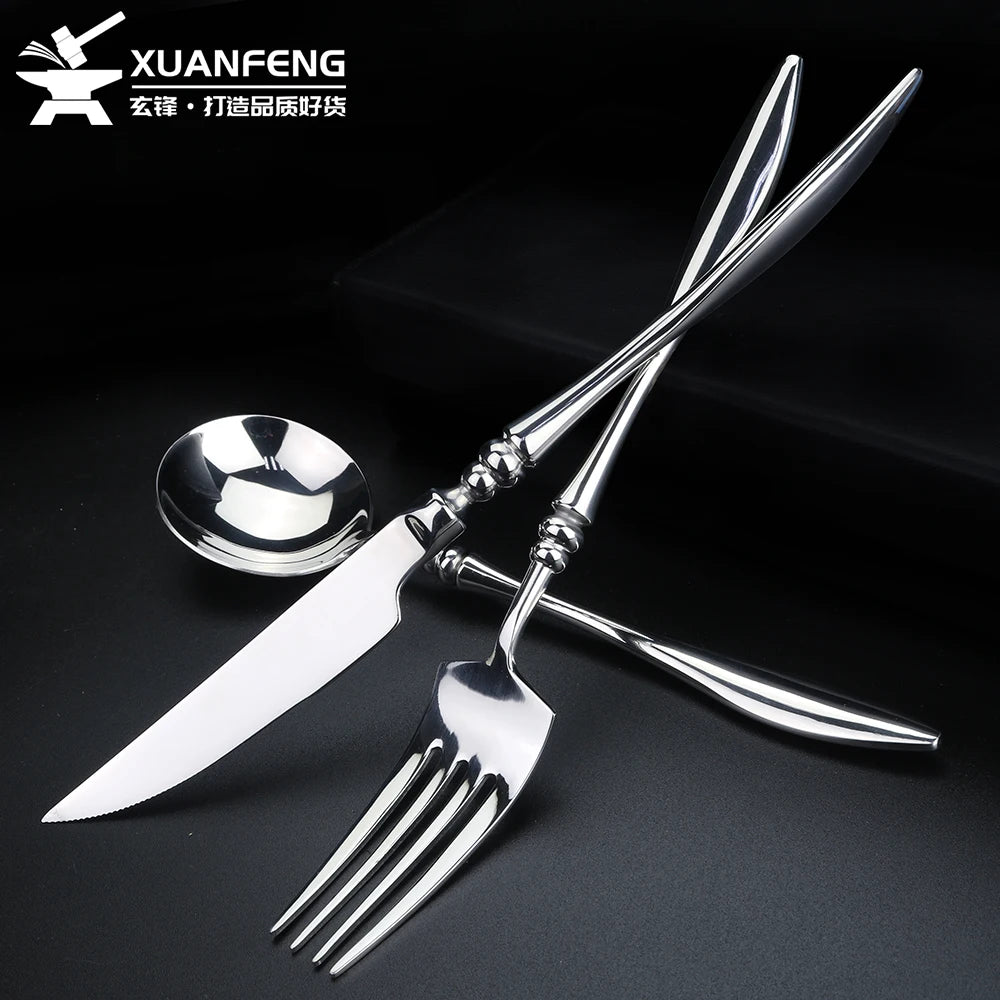 304 Stainless Steel Flatware Set – Mirror Finish Willow Leaf Handle Flatware Set Axl