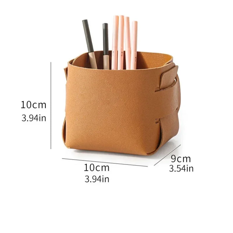 Nordic PU Leather Collapsible Desktop Storage Box – Pen & Makeup Desktop Storage Box Axl