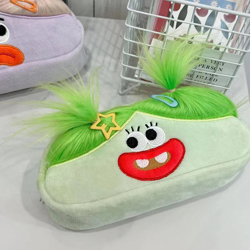 Kawaii Plush Pencil Case – Large Capacity Cartoon Big Mouth Girl Plush Pencil Case Axl Green