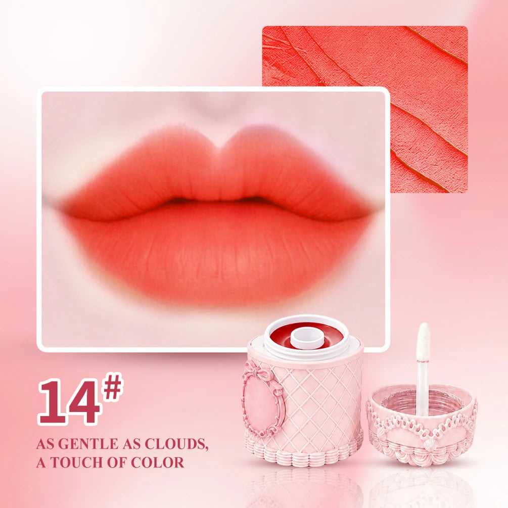 Heart Strawberry Cake Matte Lip Mud – Vegan Lipstick Cream Matte Lip Mud Axl 14 100pcs with logo