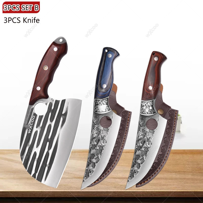 WXCOO Forged Boning & Cleaver Chef Knife | High Carbon Steel Forged Chef Knife Axl 3PCS B