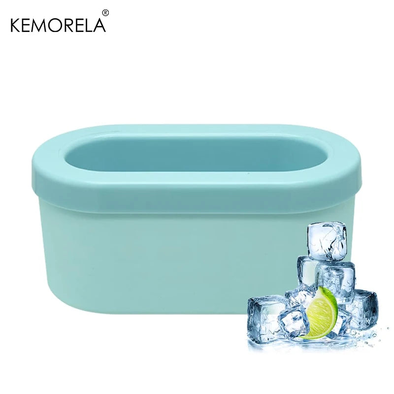 KEMORELA Silicone Ice Cube Mould with Oval Bucket & Storage Box Silicone Ice Mould Axl Blue