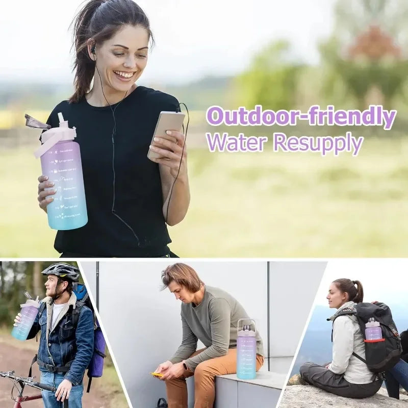 KEMORELA 2L Water Bottle with Straw & Time Marker Sports Water Bottle Axl