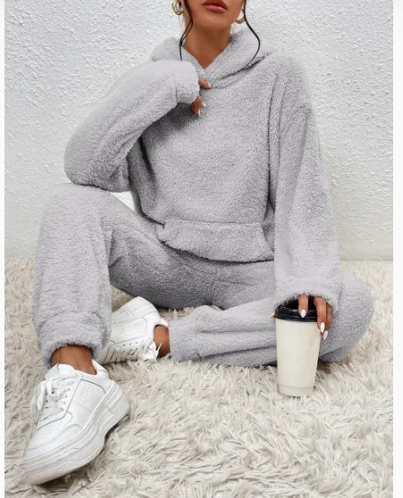 Women's Fuzzy Fleece Pajama Set – Plush Hoodie & Lounge Pants Women's Pajama Set Axl GRAY 2XL