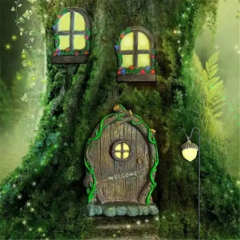 Miniature Fairy Gnome Door & Window Set | Garden Decoration Garden Fairy Decor Axl