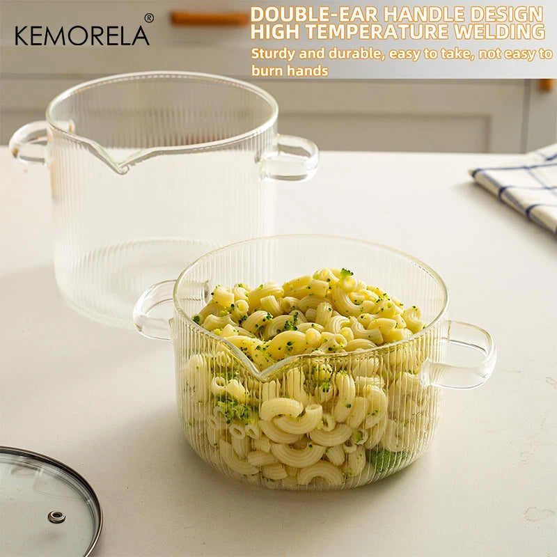 KEMORELA Clear Glass Saucepan with Lid – 1.8L & 2.3L Glass Saucepan Set Axl