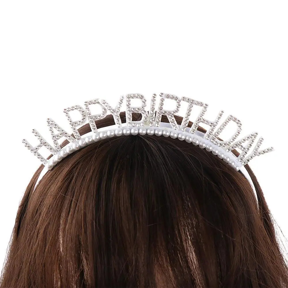 Rhinestone Crown Happy Birthday Headband – Queen Hair Hoop Birthday Headband Axl