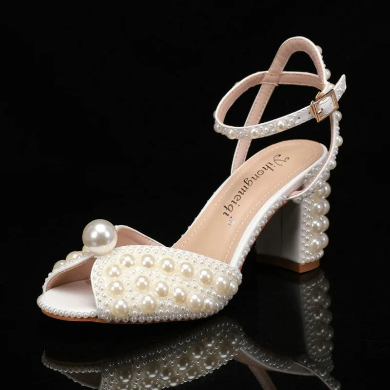 Women's Pearl High Heel Sandals – Luxury Wedding Bridal Shoes Pearl Heel Sandals Axl