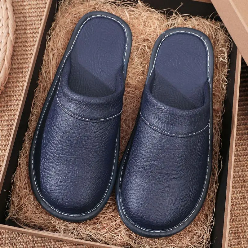 Lorilury Leather Indoor Slippers – Men's Plus Size Up to 48 Indoor Leather Slippers Axl