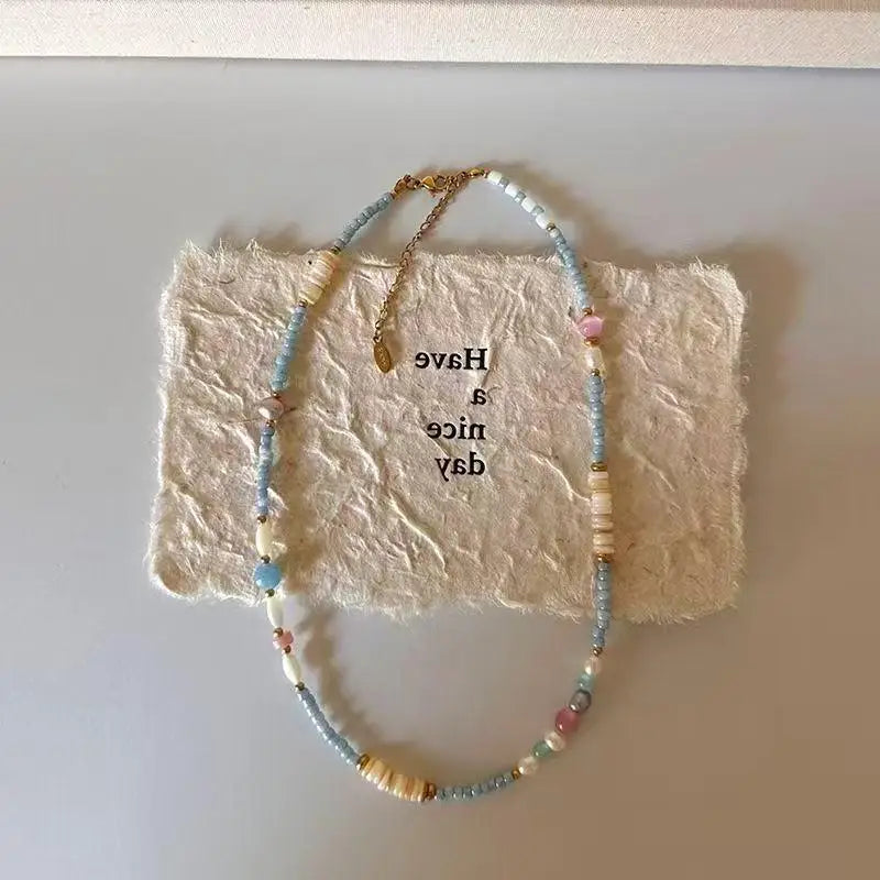 Handmade Beaded Collar Necklace – Natural Stone & Pearl Jewelry Beaded Collar Necklace Axl