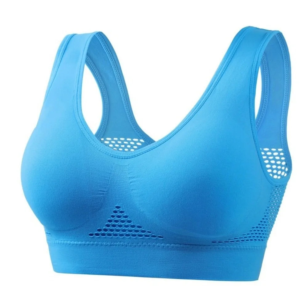 Women's Seamless Wire-Free Sports Bra – Hollow Mesh Quick-Dry Seamless Sports Bra Axl Blue M