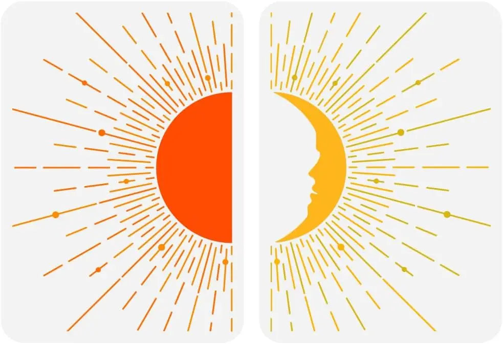 2-Pack Boho Sun & Moon Reusable Stencils 8.3x11.7" DIY Art Craft Stencil Set Axl AECH04-14347