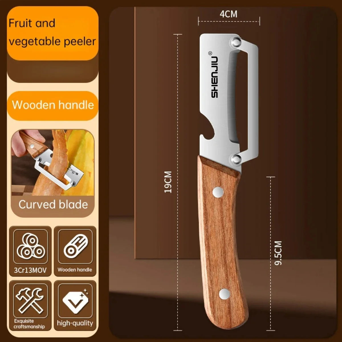 2-in-1 Stainless Steel Peeler Knife – Fruit & Vegetable Tool Peeler Knife Axl wooden