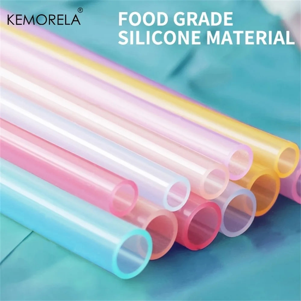 KEMORELA 6-Pack Reusable Silicone Straws with Cleaning Brush Reusable Drinking Straws Axl