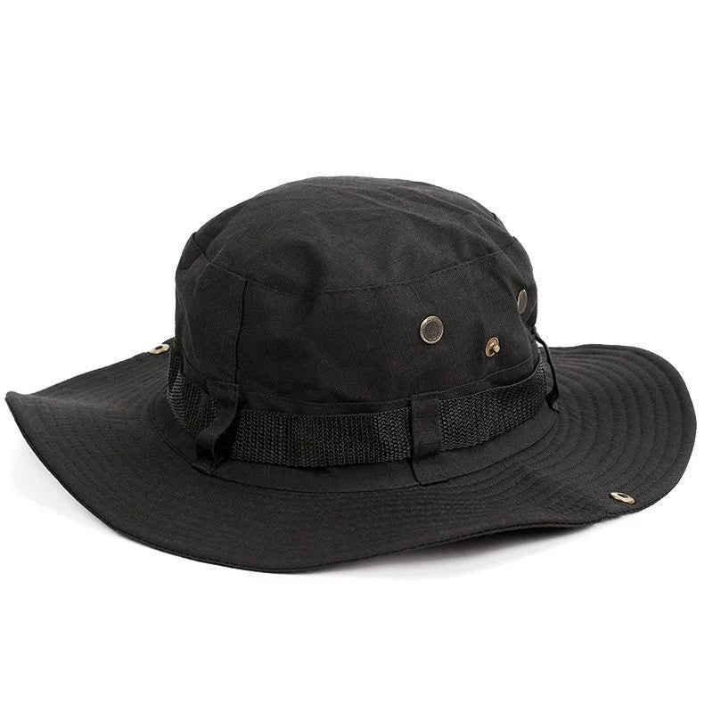 Wide Brim Cotton Fishing Hat – Bucket & Cowboy Cap + Strap Wide Brim Hat Axl black-1pcs One Size