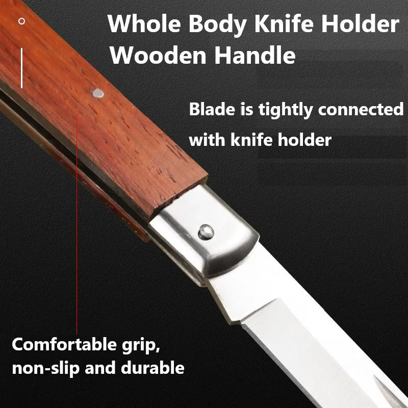 Stainless Steel Folding Knife – Wood Handle Outdoor Multi-Tool Folding Pocket Knife Axl