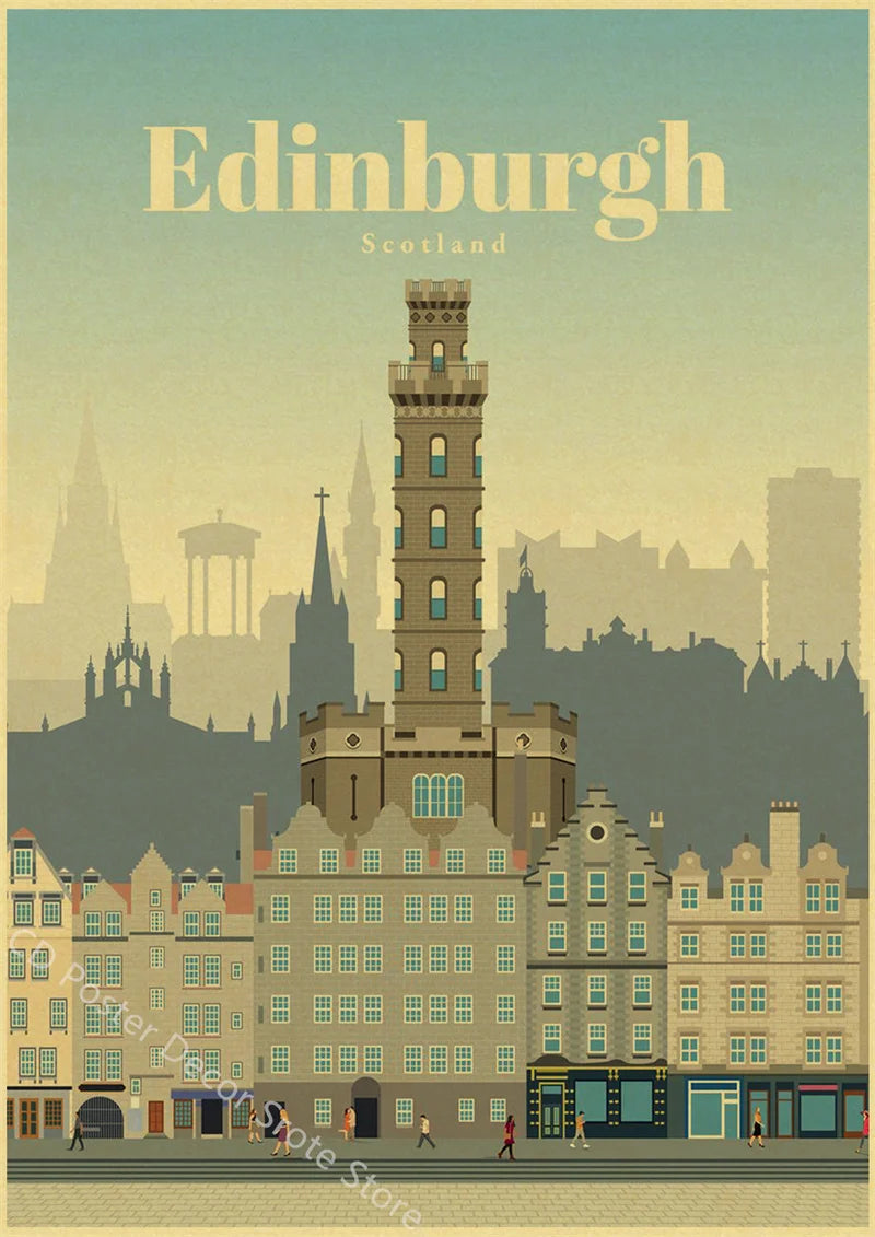 World Cities Retro Travel Poster – Rome Paris Sydney Dubai Art
