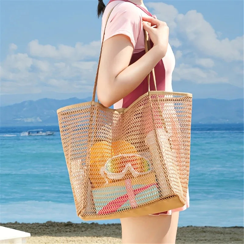 Colorful Mesh Beach Tote Bag – Shoulder & Crossbody for Travel Mesh Beach Tote Axl