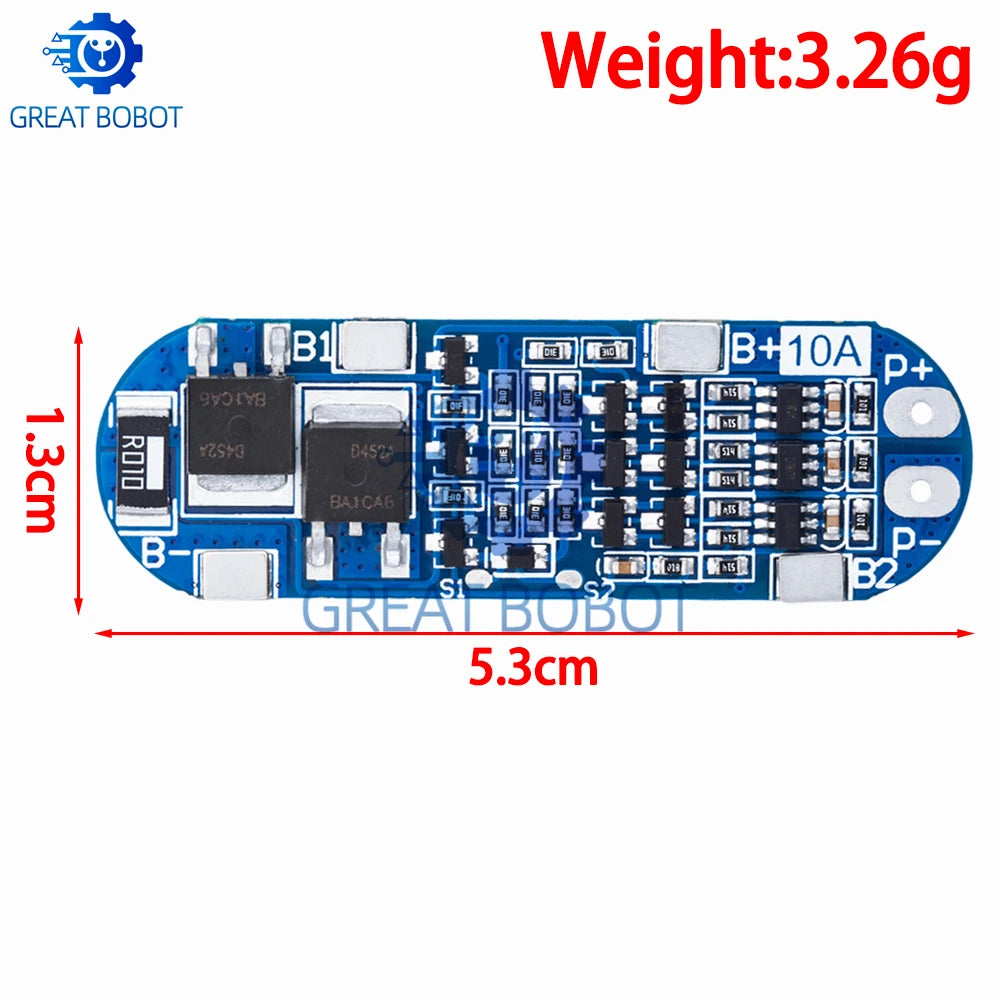 3S 10A 18650 Li-Ion Battery Protection Board 11.1V–12.6V Battery Protection Board Axl