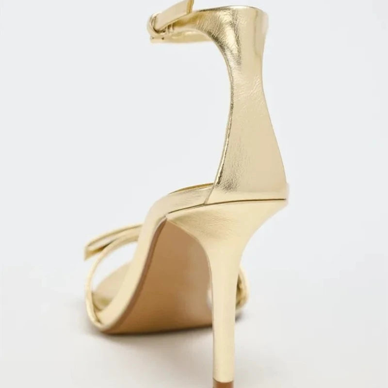 Women's Gold Bow High Heel Sandals – Ankle Strap Stiletto High Heel Sandals Axl