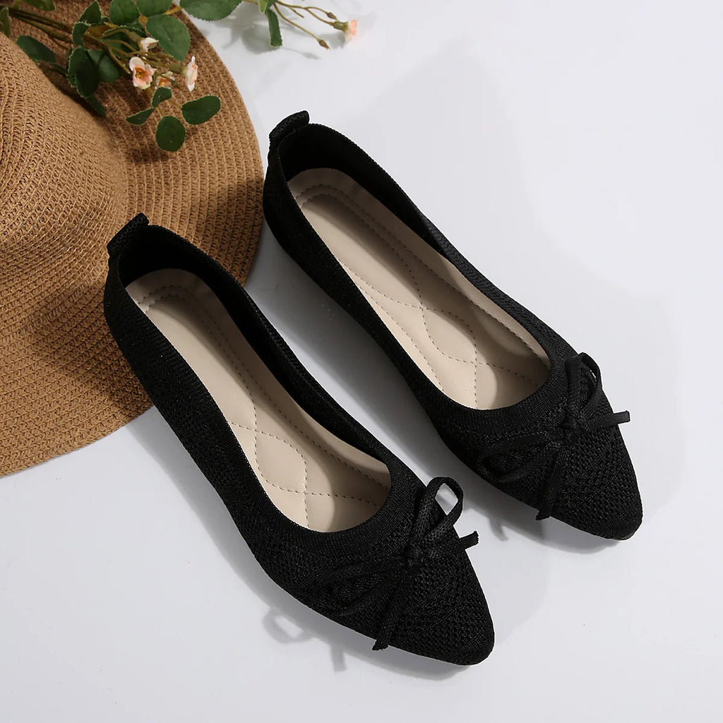 Women's Pointed Toe Knit Bow Flats – Sizes US 5–14 | YBQJOO Women's Flat Shoes Axl