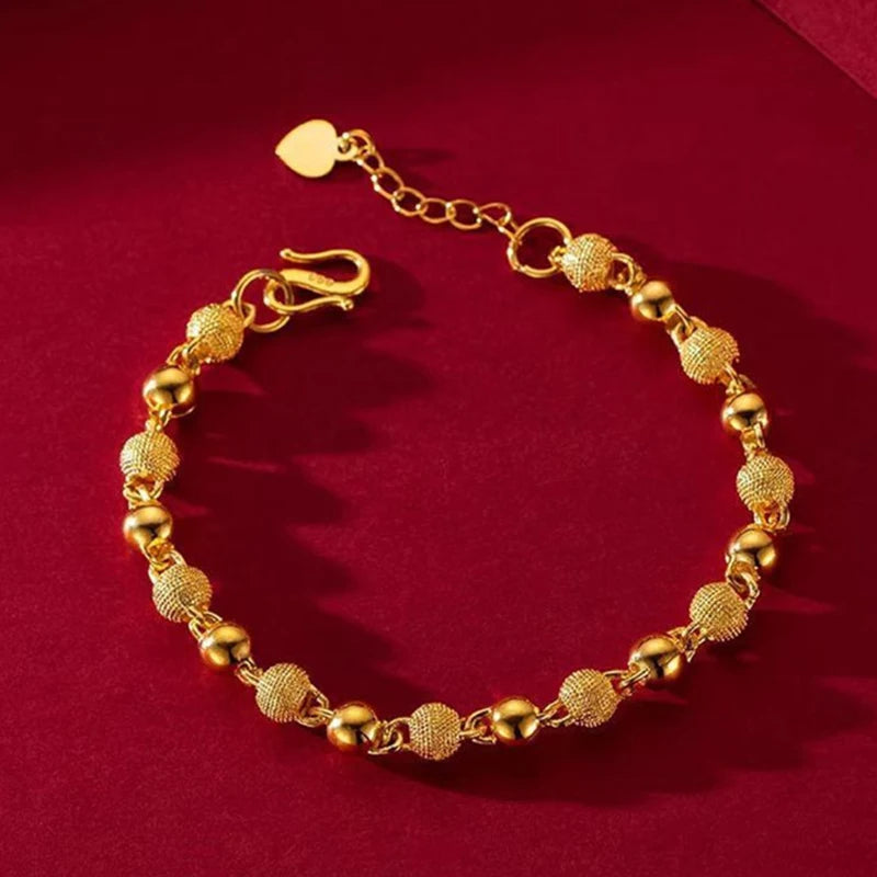 Gold Plated Ball Bead Bracelet – Women's Fashion Chain Jewelry Beaded Bracelet Axl
