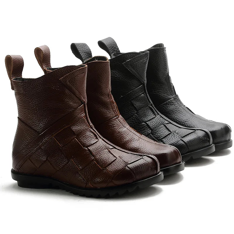 Lorilury Women's Genuine Leather Ankle Boots – Handmade Flat Women's Ankle Boots Axl