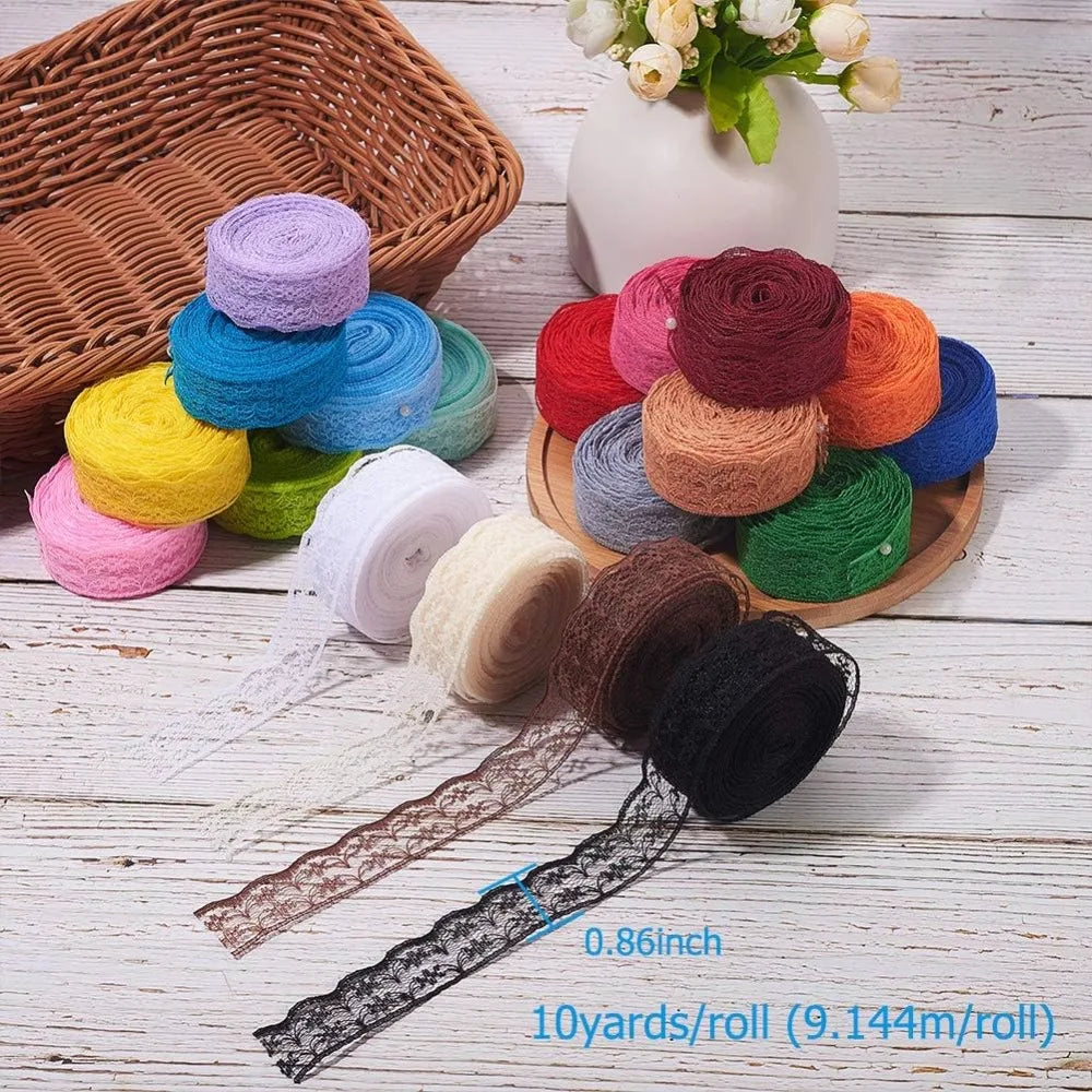 20-Color Polyester Lace Trim Ribbon Set – 7/8" x 200 Yards Lace Trim Ribbon Axl