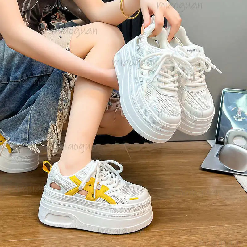 Women's Mesh Hollow Thick Sole Lace-Up Platform Sneakers Platform Sneakers Axl