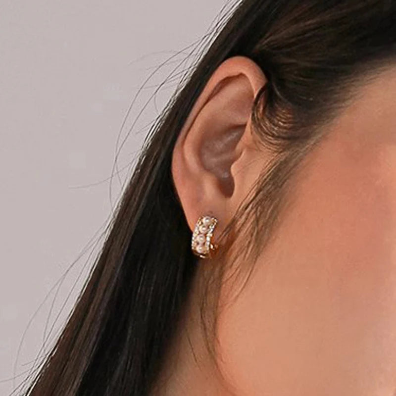 Huitan Imitation Pearl Hoop Earrings – Dainty Fashion Jewelry Hoop Earrings Axl