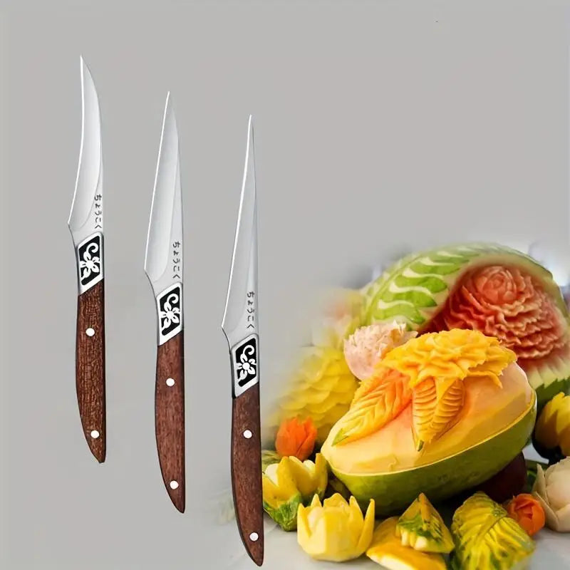 3-Piece Food Carving Knife Set – Stainless Steel & Wood Handle Food Carving Knife Set Axl